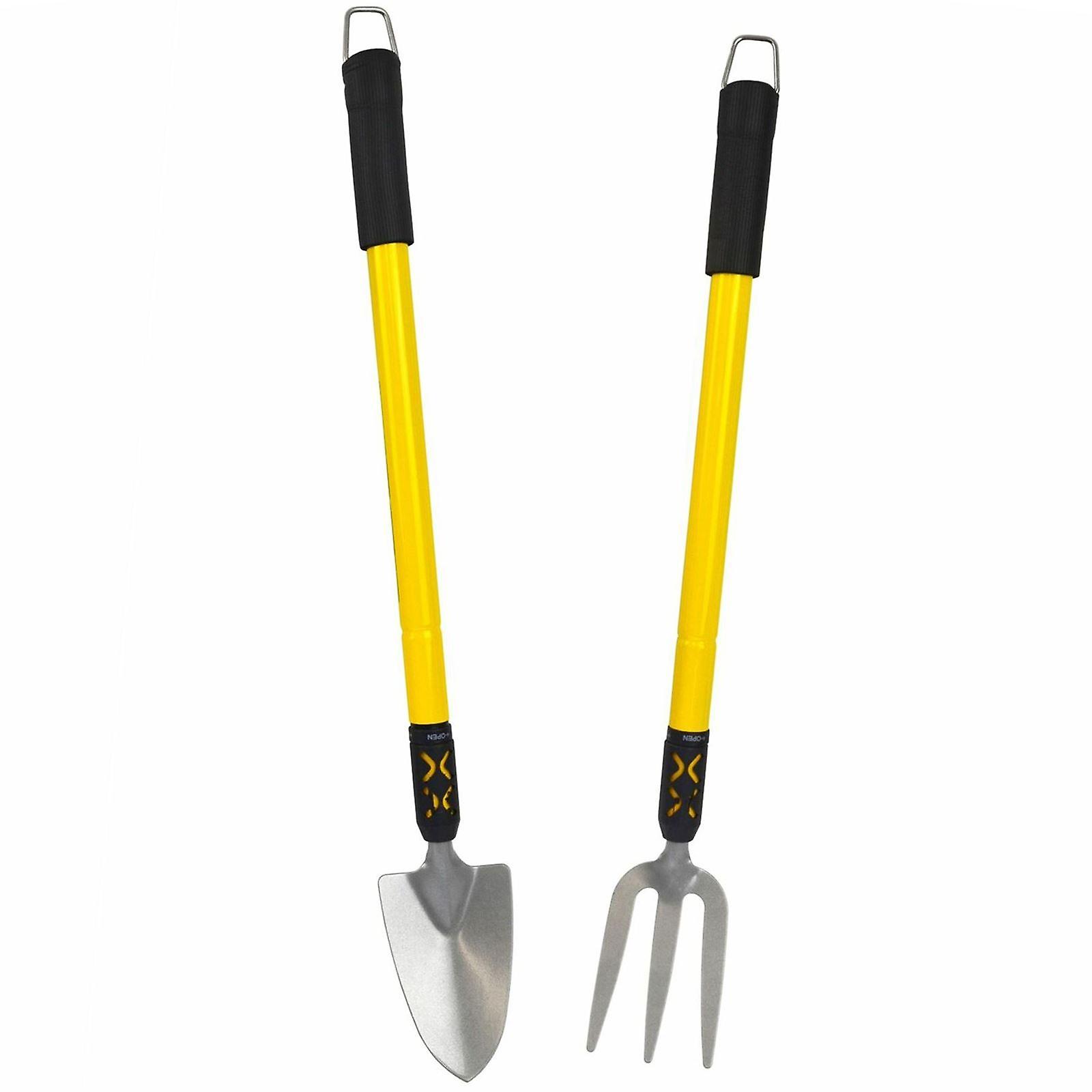 2pc Garden Fork & Spade / Shovel Telescopic Extendable 25” - 37” Gardening