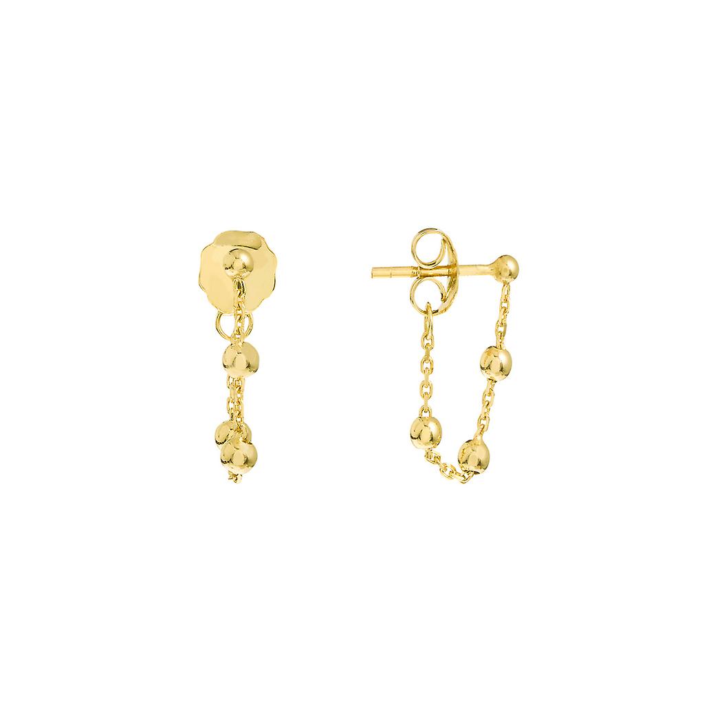 14k Yellow Gold Front To Back Beaded Earrings Stud Earring for Women