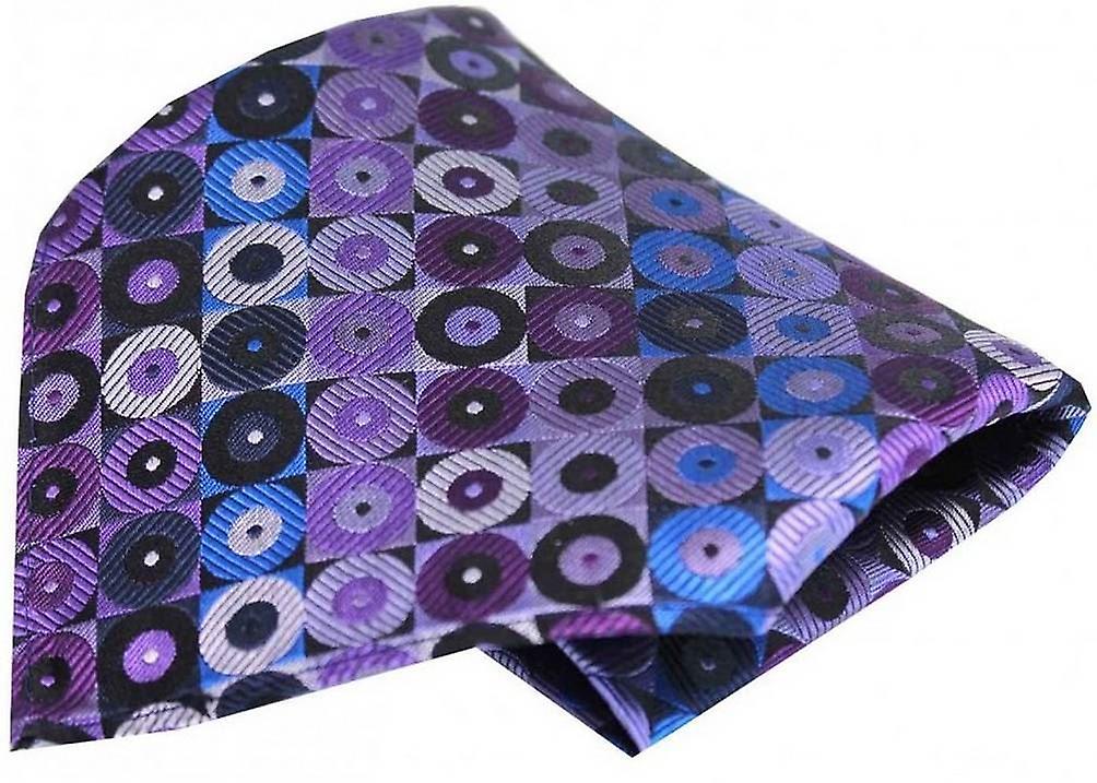 David Van Hagen Circle Pattern Silk Pocket Square - Purple