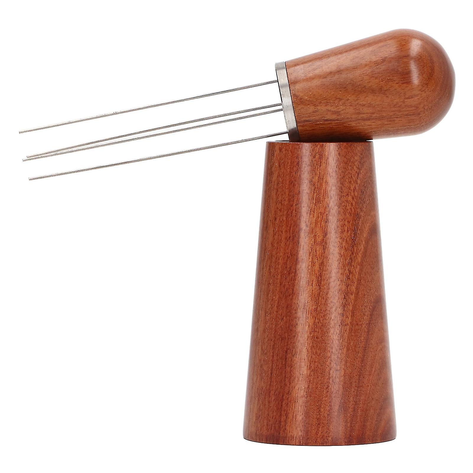 Coffee Stirring Tool 4 Arc Pins Wooden Handle Coffee Needle Type Distributor Tool with Base for Home Red Brown