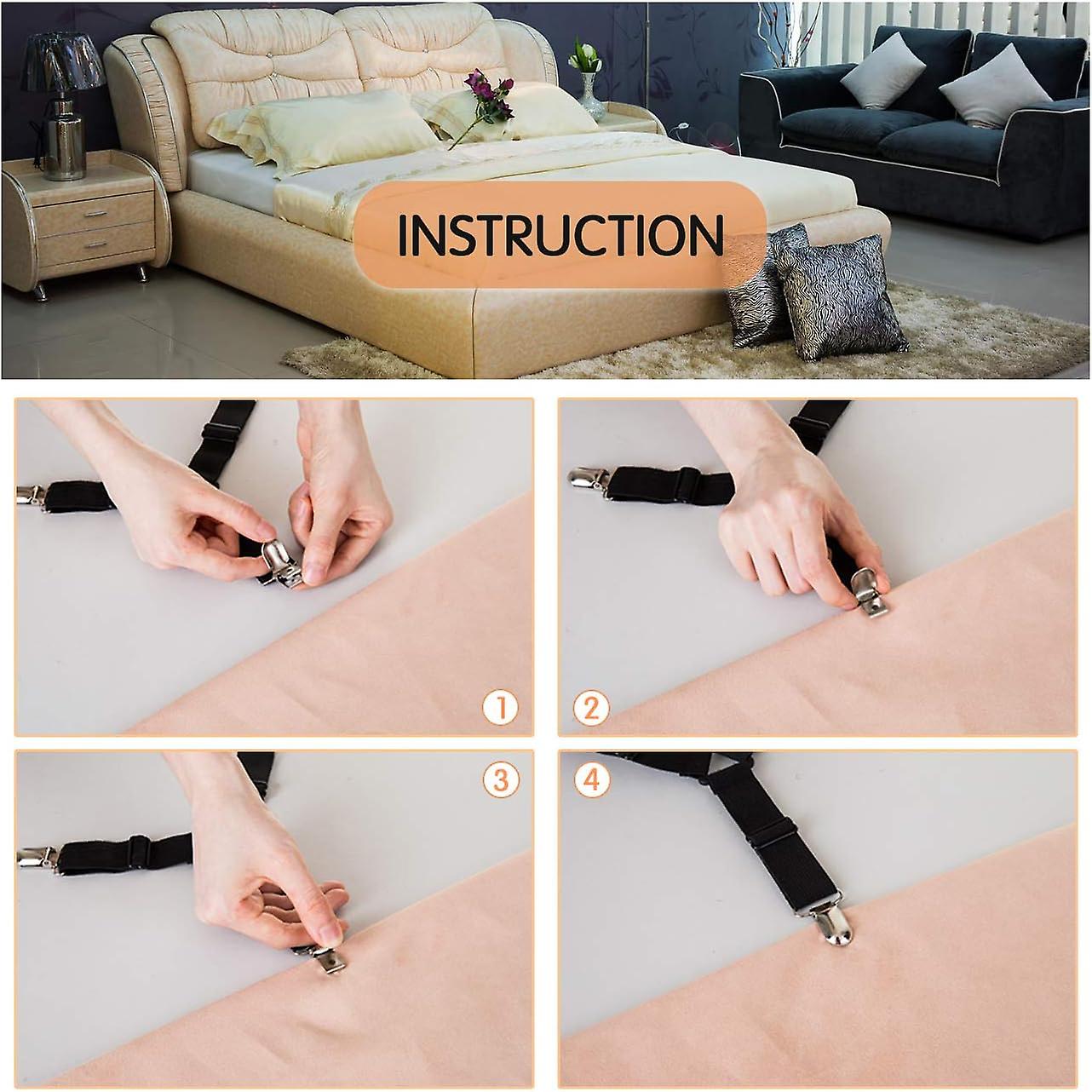 4pcs Triangle Tensioner Adjustable Sheet, Bedding Strap, Sheet, Ironing Cover, Mattress, Sofa (Black)