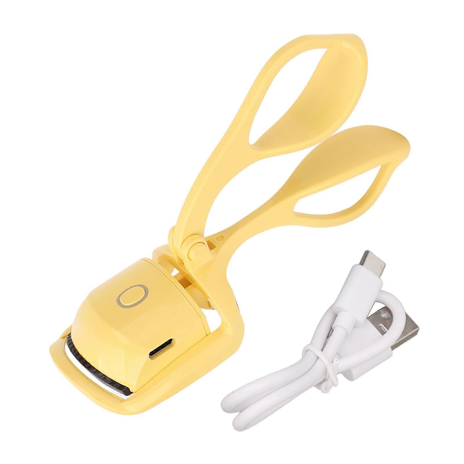 Heated Eyelash Curler 2 Temperature Modes USB Rechargeable Intelligent Long Lasting Handheld Electric Eyelash Curler Yellow
