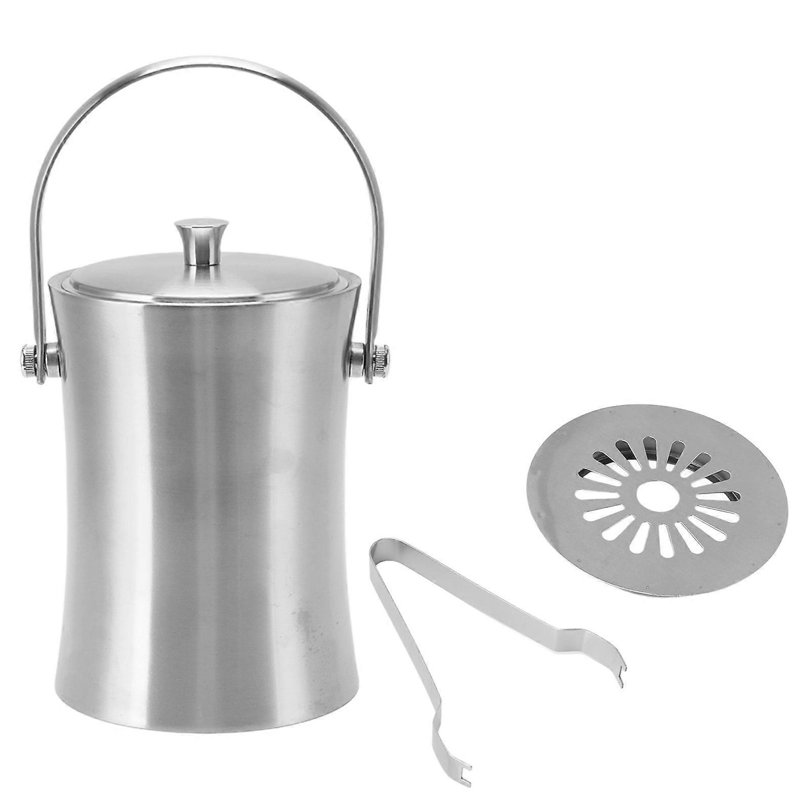 1L Double Wall Bar Ice Bucket Waist Shaped Stainless Steel Ice Bucket with Lid Ice Separation for Champagne Wine Drinks