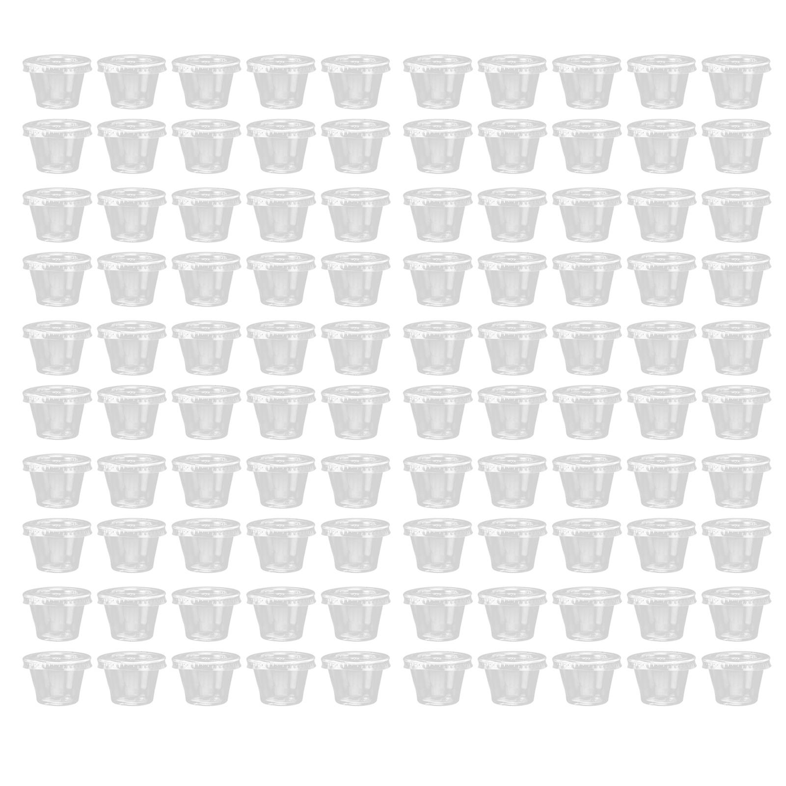 100 Sets Plastic Portion Cups with Lids Transparent Food Container1oz