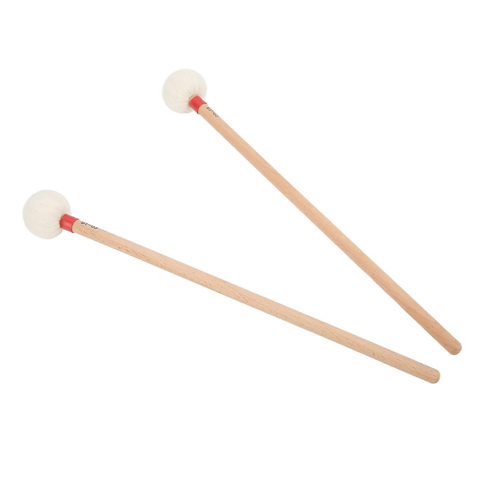 2Pcs Drum Mallet Felt Head Wooden Handle Non Slip Instrument Accessory Set Kit for PlayingRed 