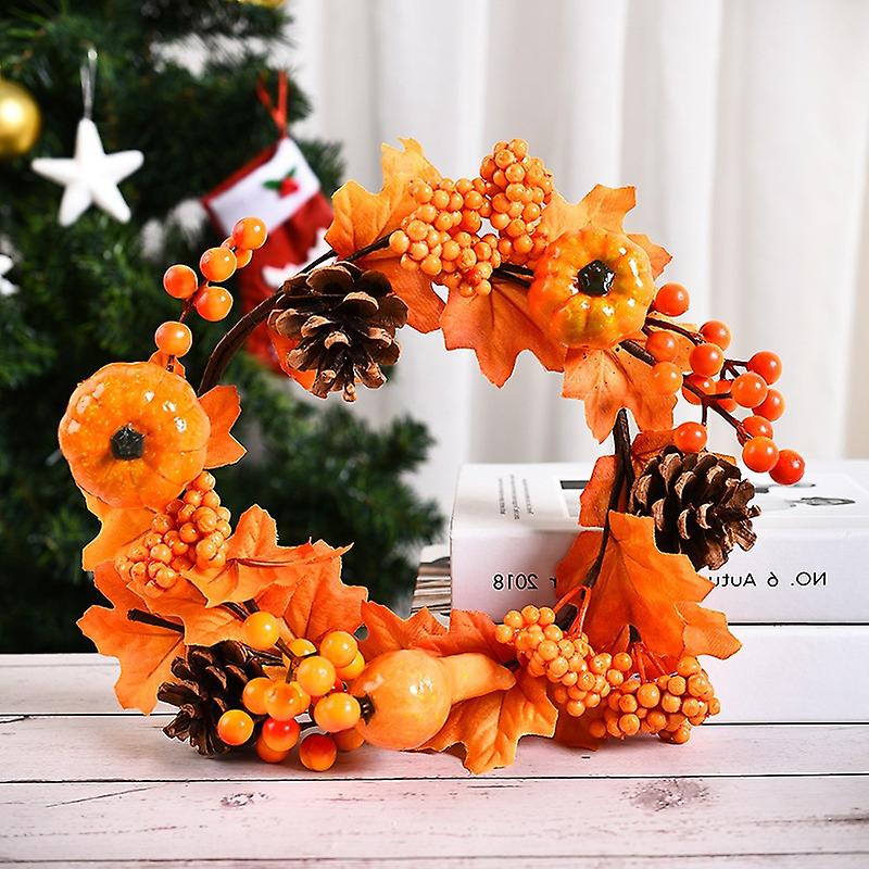 Απόκριες Harvest Festival Home Decor Pumpkin Berry Door Hanging Vine Circle Ευχαριστιών Maple Leaf Στεφάνι Διακόσμηση