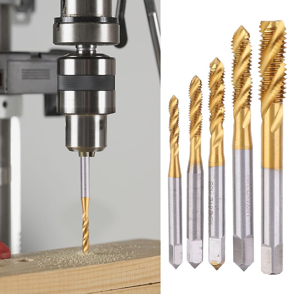 5pcs Titanium Plated HSS Spiral Flute Tap Bit Set M3-M8