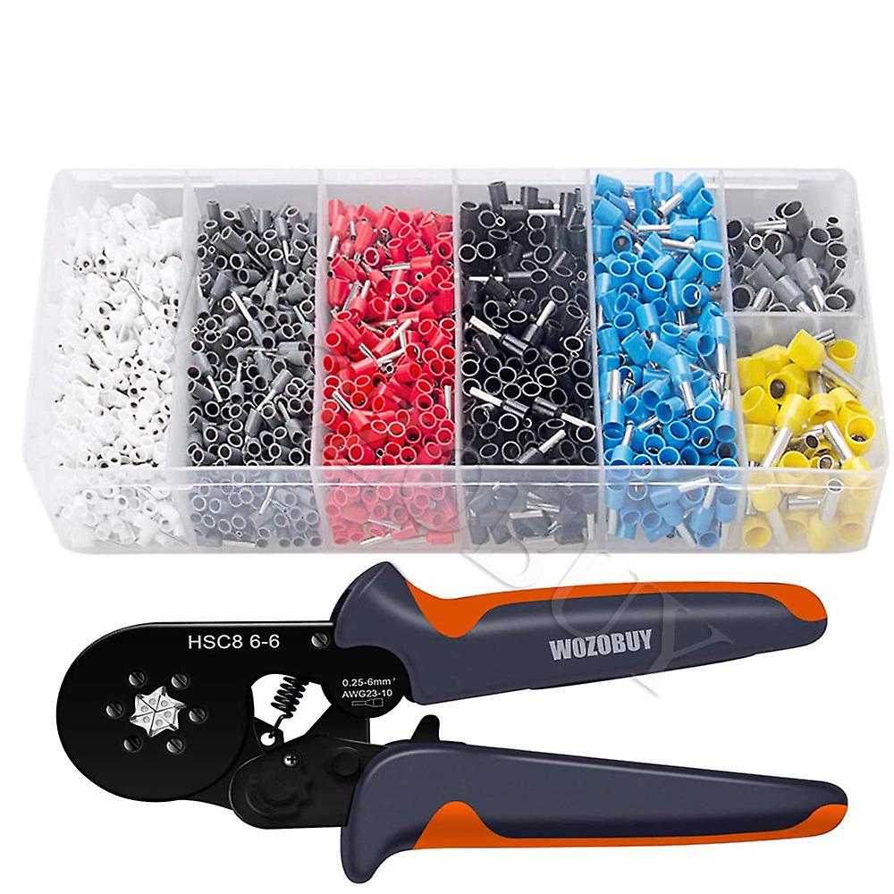 Ferrule Crimping Tool Kit, Hexagonal Sawtooth Self-adjustable Ratchet Wire Terminals Crimper Kit With Wire Terminals Kits