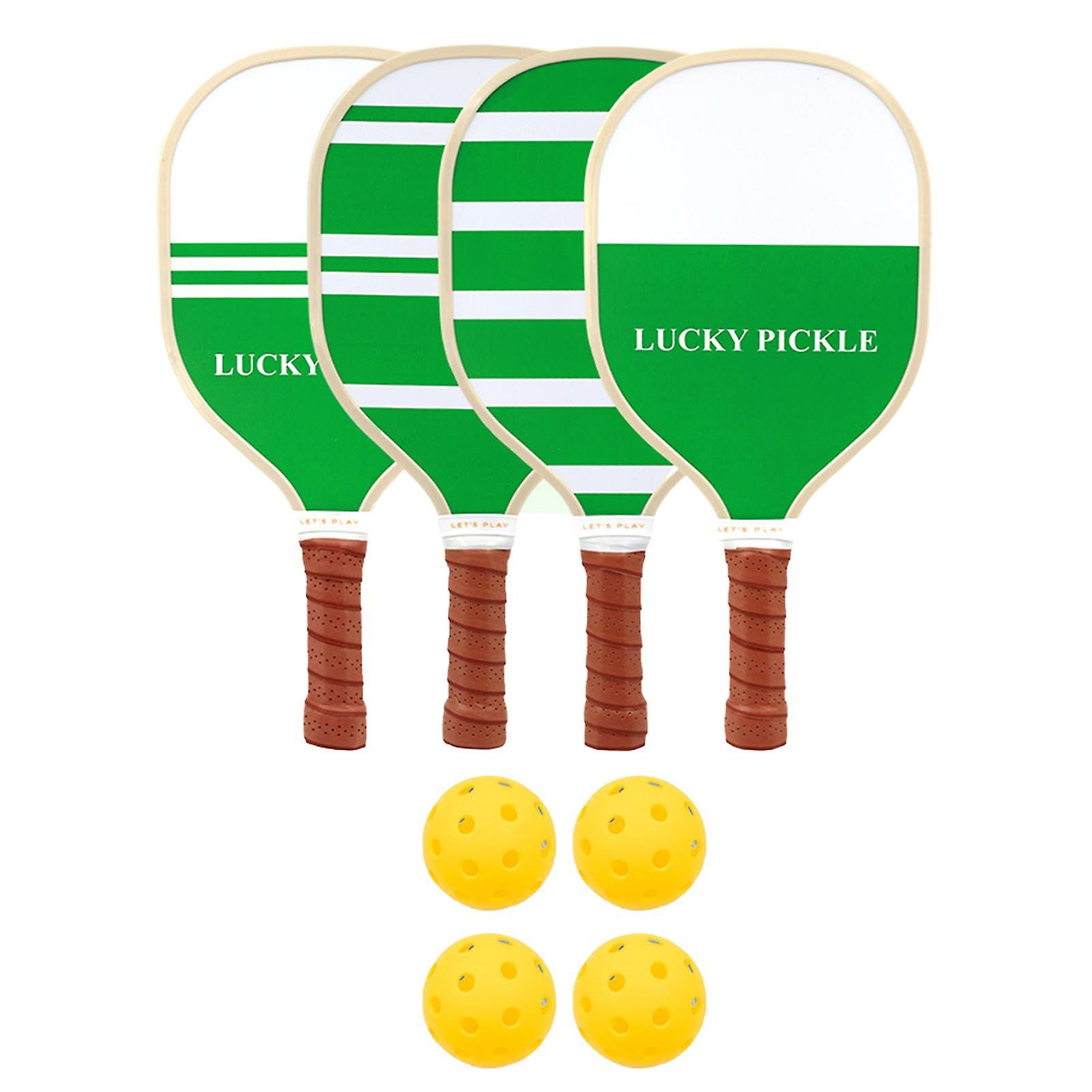 4x مجاذيف خشبية Pickleball ، مضارب Pickleball وكرة هدية قبضة مريحة مع حقيبة حمل للبالغين أطفال داخلي في الهواء الطلق