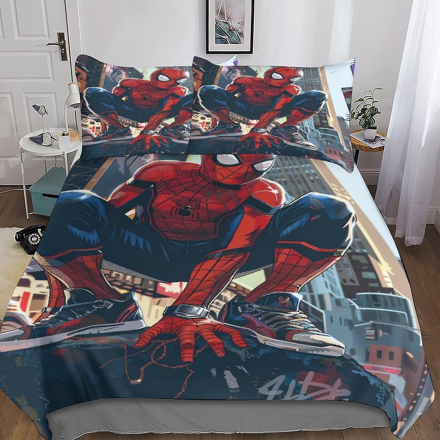 DSJackson Spider-Man 3D Print Quilt Cover 3PCs Cartoon Duvet Cover Bedding Set with Microfiber with Hidden Zipper Closure with Pillowcases for Boys Gi