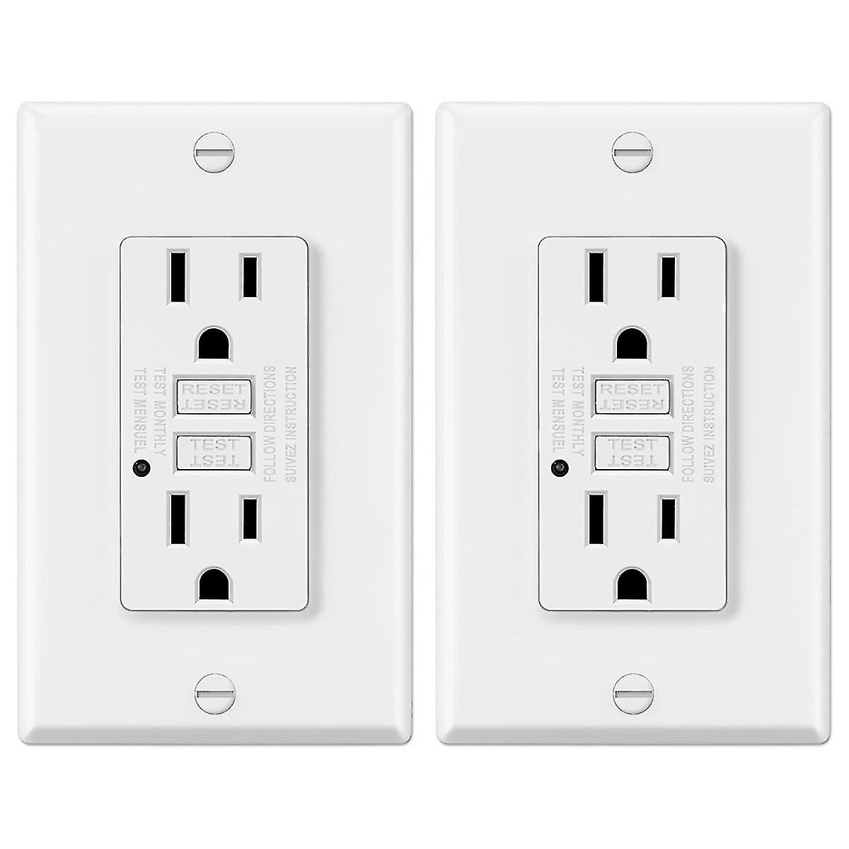 15 Amp Gfci Outlet, Decorative Gfi Outlet With Led Indicator, Ground Fault Circuit Breaker, 2pcs Us