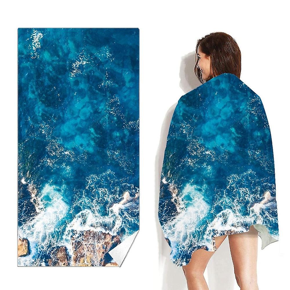 Double-faced Velvet Quick-drying Beach Towel 160 x 80cm(Sea Surface Water Pattern)