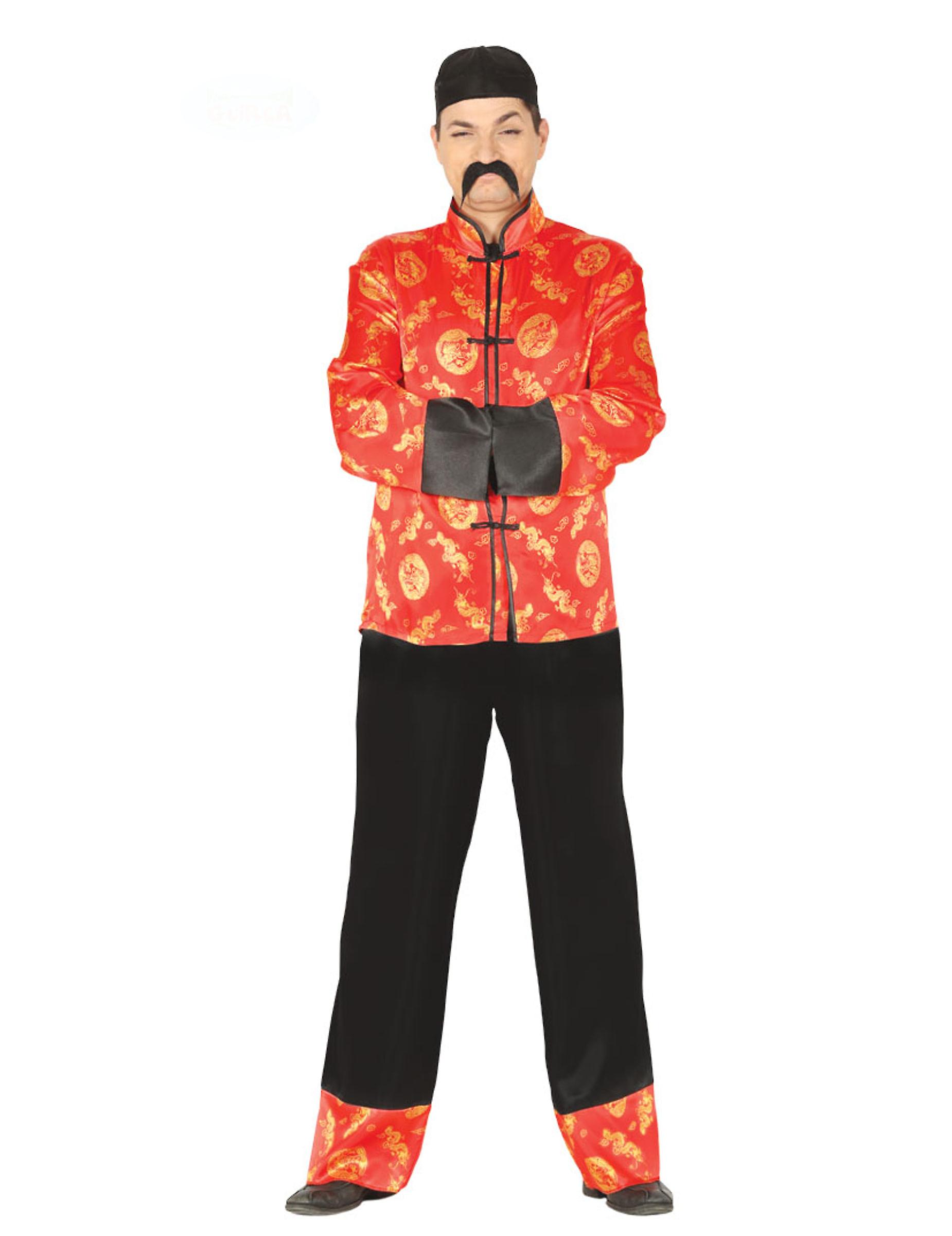 Red and golden Chinese man disguise