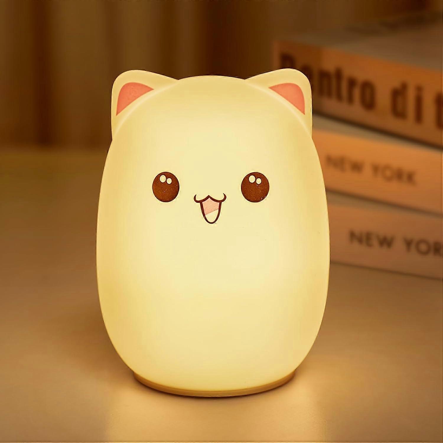 SQCLVNight Light for Kids, Cute Silicone Kitty Night Light with 3 Levels of Brightness, 7 Colors Rechargeable Lamp for Bedroom, Girls and Boys, Nurser