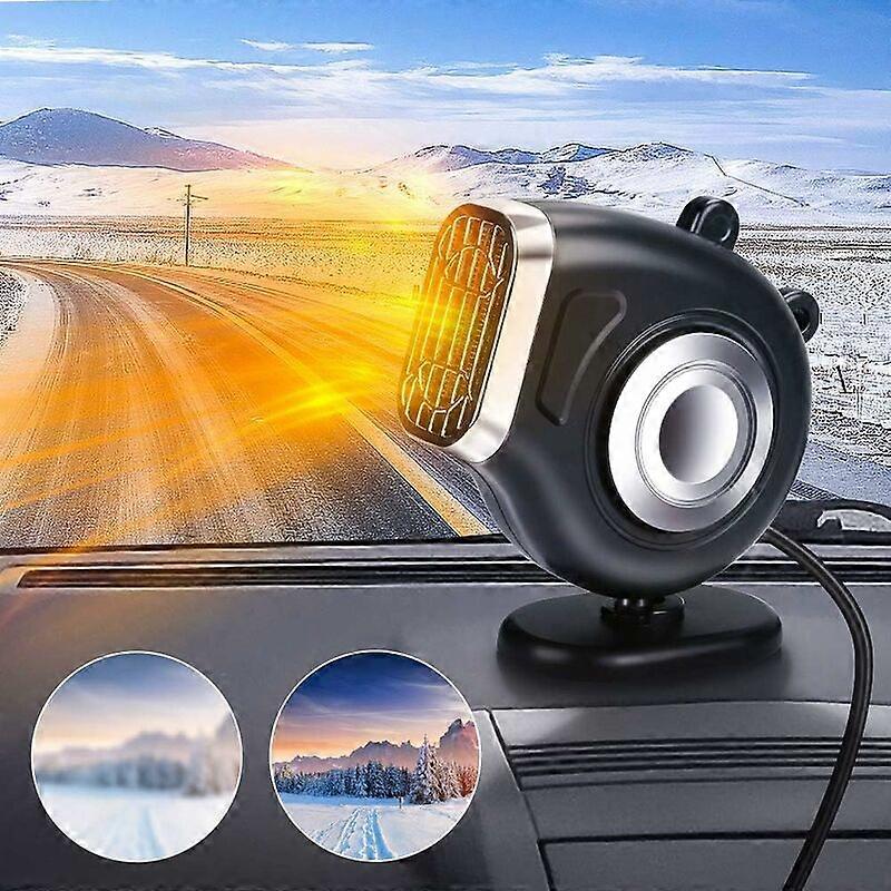 moon | 12V 120W 2 in 1 Fast Heating Car Heater with Heating and Cooling Function, Defogger Defogger Plug in Cigarette Lighter 360 Degree Rotating Base