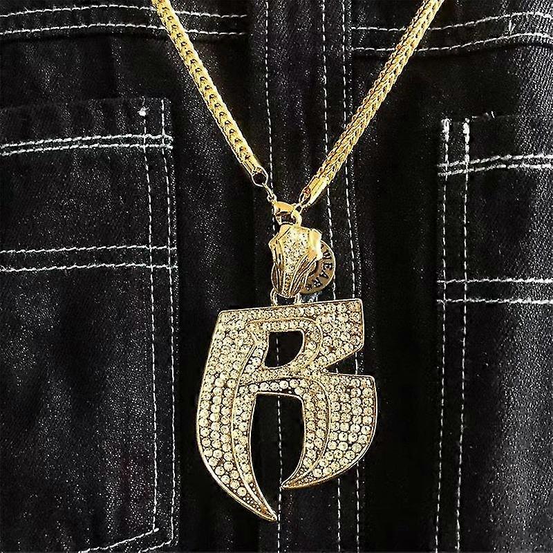 Hip Hop Big Crystal Letter R Pendant With Long Chain Choker Necklace ...