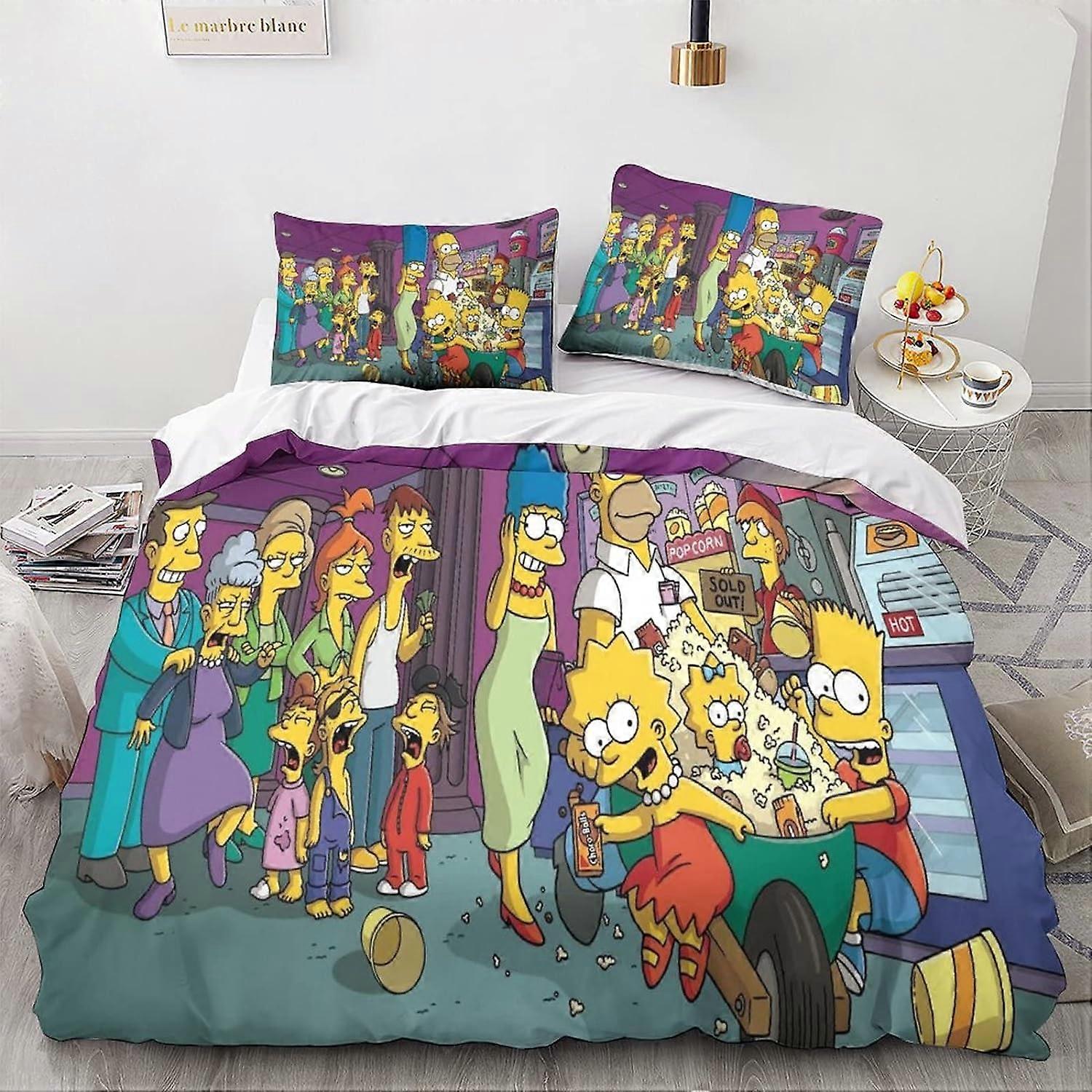 The_Simpsons Animation Duvet Cover - Animation Characters Bedding Set Pattern D with Zipper - % Microfiber Children's Duvet Cover Sets with 135*200 CM