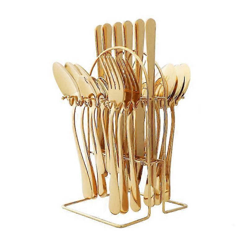 Conjunto de talheres de aço inoxidável de 24 peças com conjunto de caixa de presente de rack de talher de armazenamento