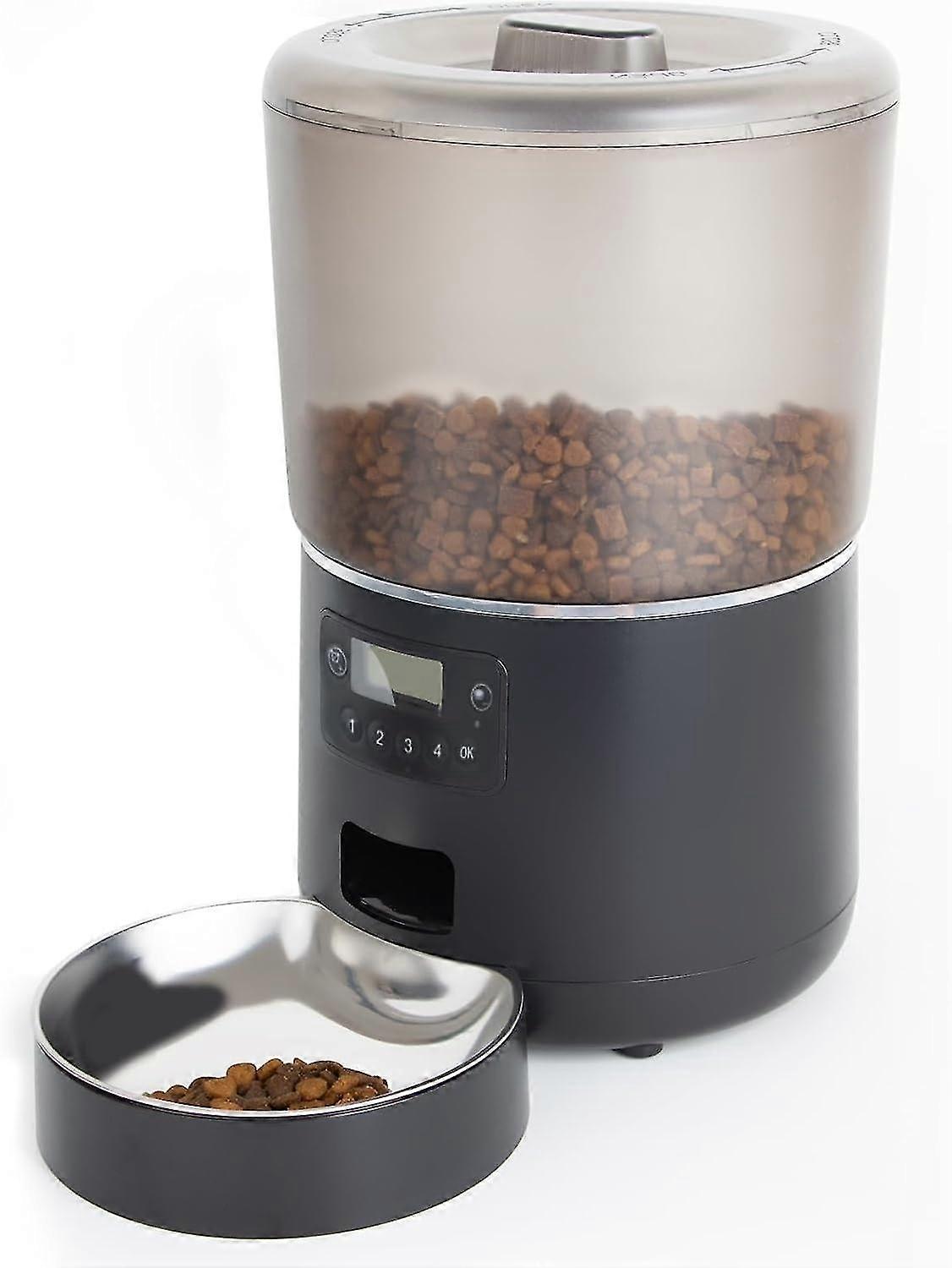 Futterautomat für Katzen, 4-Liter-Futterautomat mit zeitgesteuertem Hundefutter und Edelstahlnapf