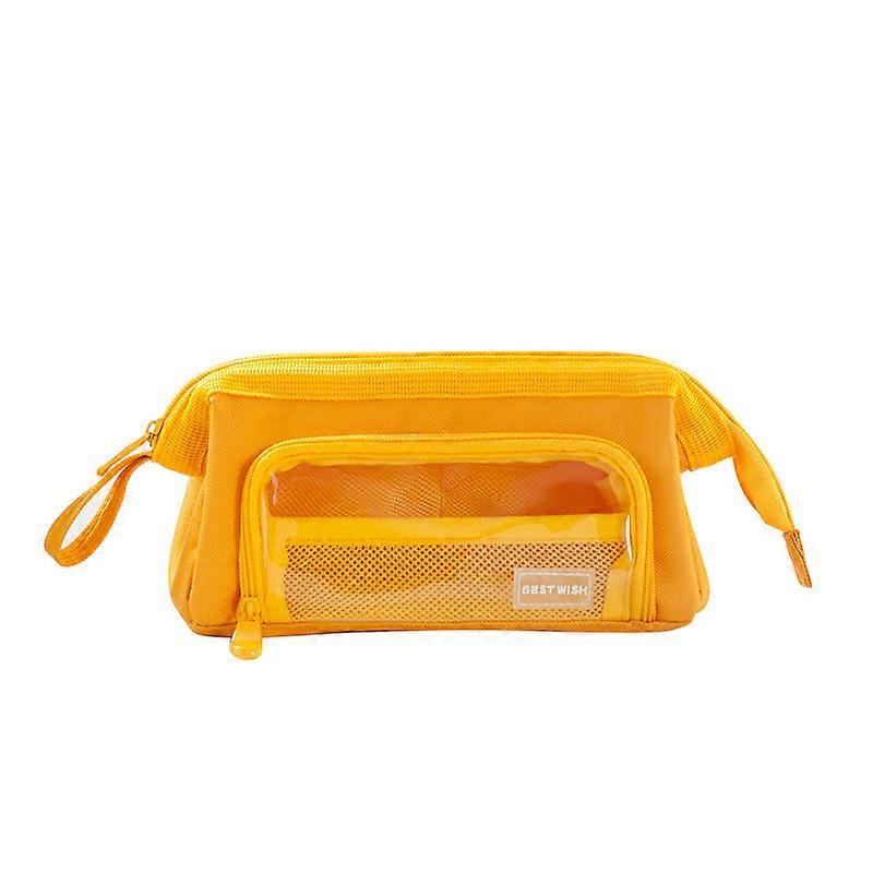 Simple Transparent Mesh Double-layer Pen Holder Pencil Case For Students