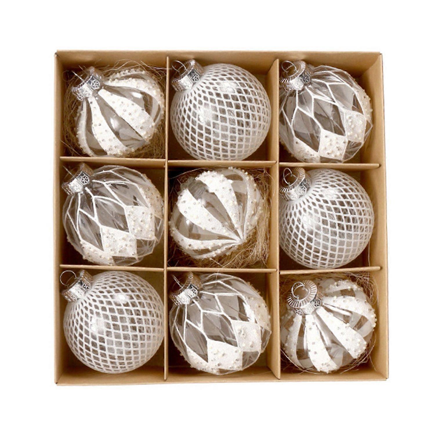 9Pcs Christmas Tree Decorative Balls with Lanyard Sparkling Ultralight Not Easily Deformed Xmas