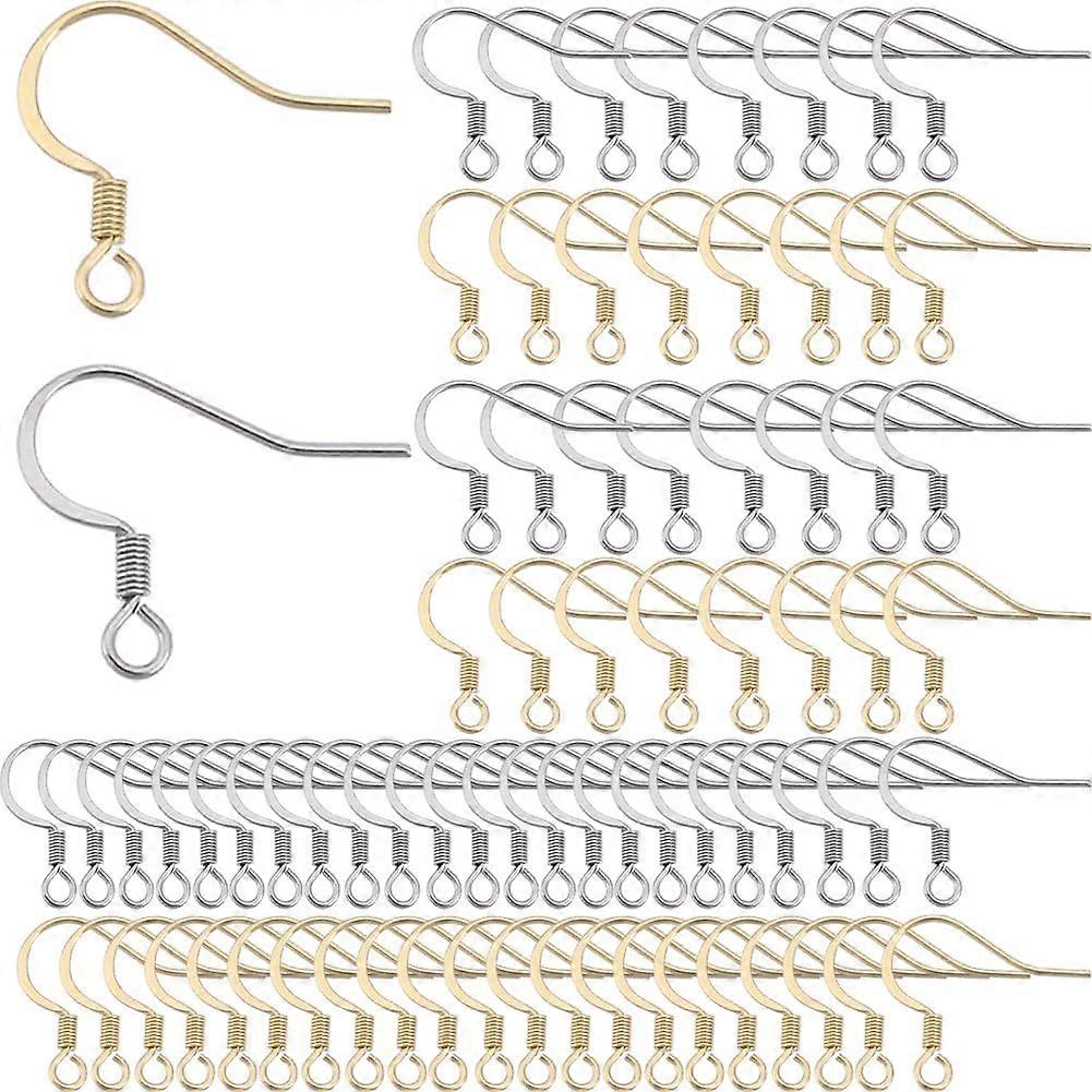 1 Box 200Pcs Real 18K Gold Plated Stainless Steel Earring Hooks Fish Hook Earring Findings French Ear Wires with Openable Loops Pierced Ears Hypoaller