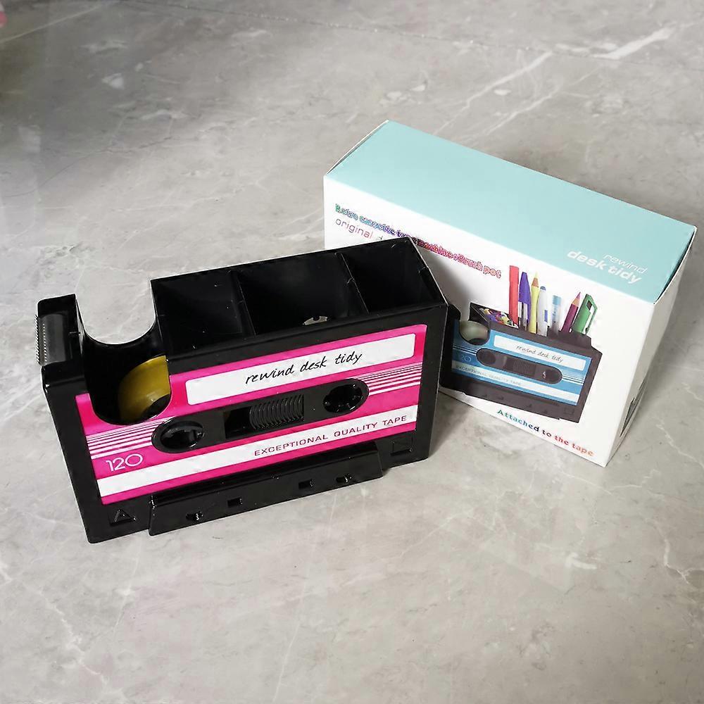 Multifunctional Tape Pen Holder Pencil Pot Storage Container Desk Stationery Organizer Retro Cassette Dispenser for Office Home