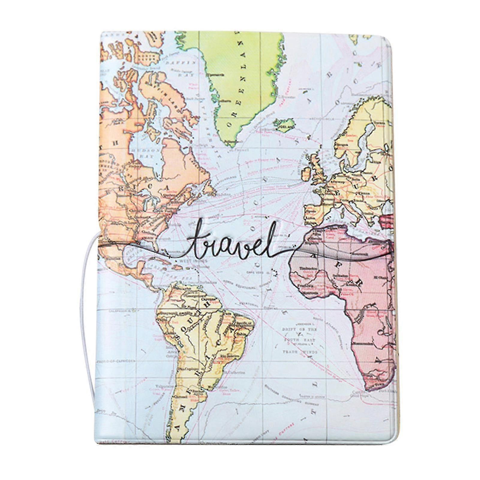 World Map Pvc Passport Cover Protective Case Rectangle Travel Portable Practical