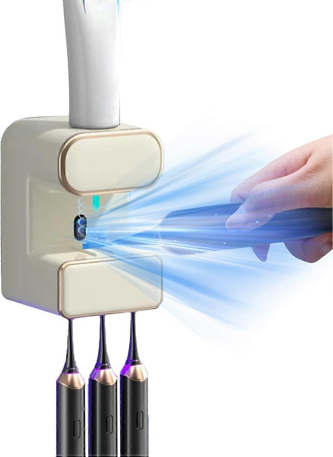 Automatic Toothpaste Dispenser,Wall Mounted Electric Toothpaste Dispenser with 3 Toothpaste Slots,UV Sterilizer Toothpaste Dispenser