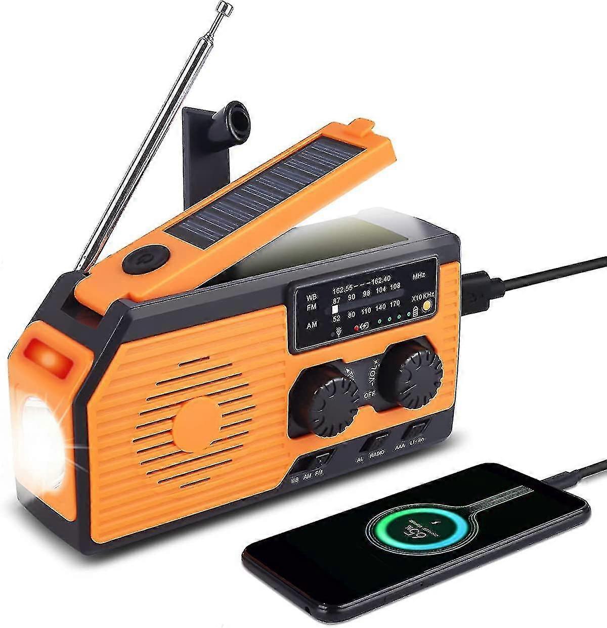 Solar Powered Radio, 5000mah Waterproof Rechargeable Portable Dynamo Radio, Flashlight, Reading Light, Sos Alarm, Am Fm Wb Hand Crank Radio, Ideal For