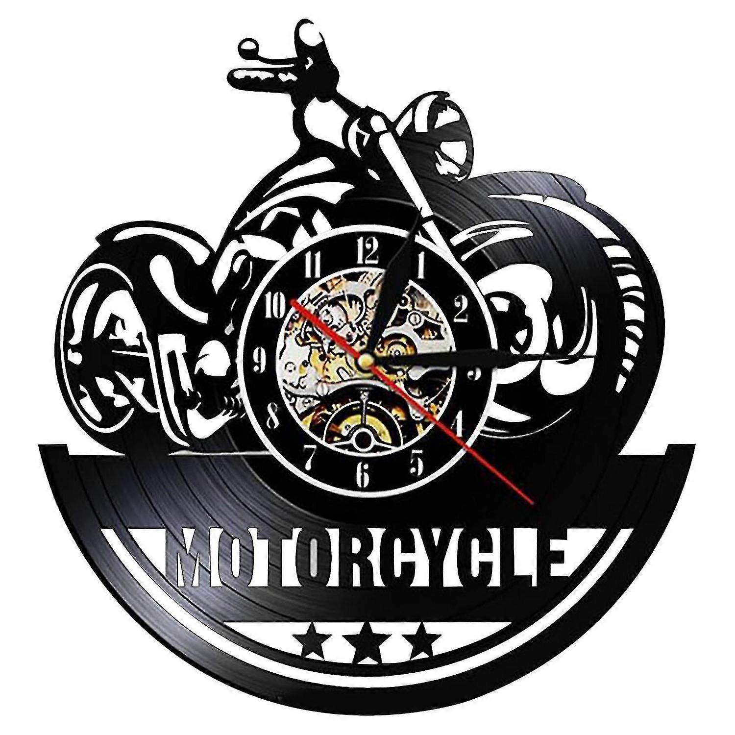 Vinyl Record Wall Clock Motorcycle Shape Creative Retro Nostalgic Wall Clock