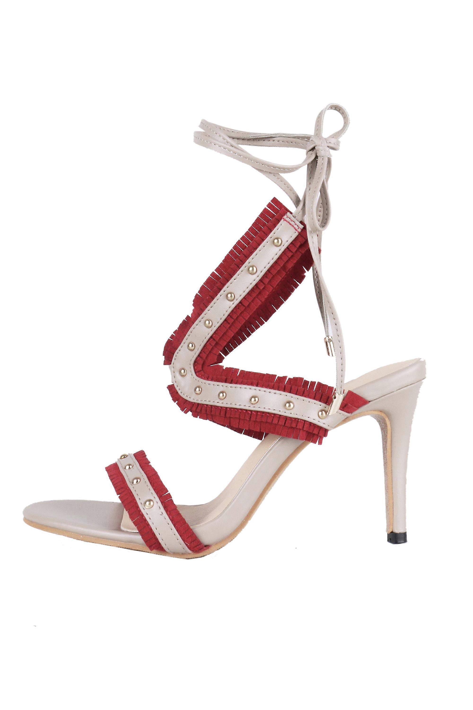 LMS Ankle Lace Heels WIth Red Fringe Straps