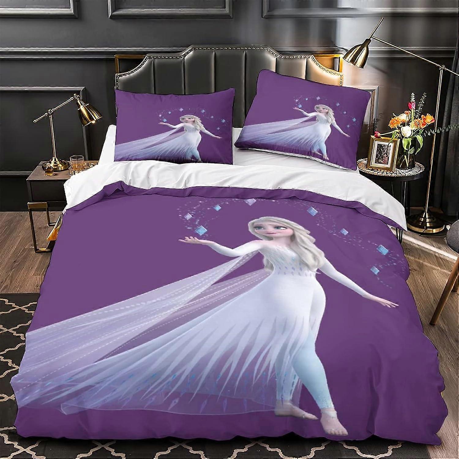 Frozen Bedding Set D with Pillowcases Bedding Set with Zipper Elsa Soft Duvet Cover Pieces for Kids Teens D 135*200 CM