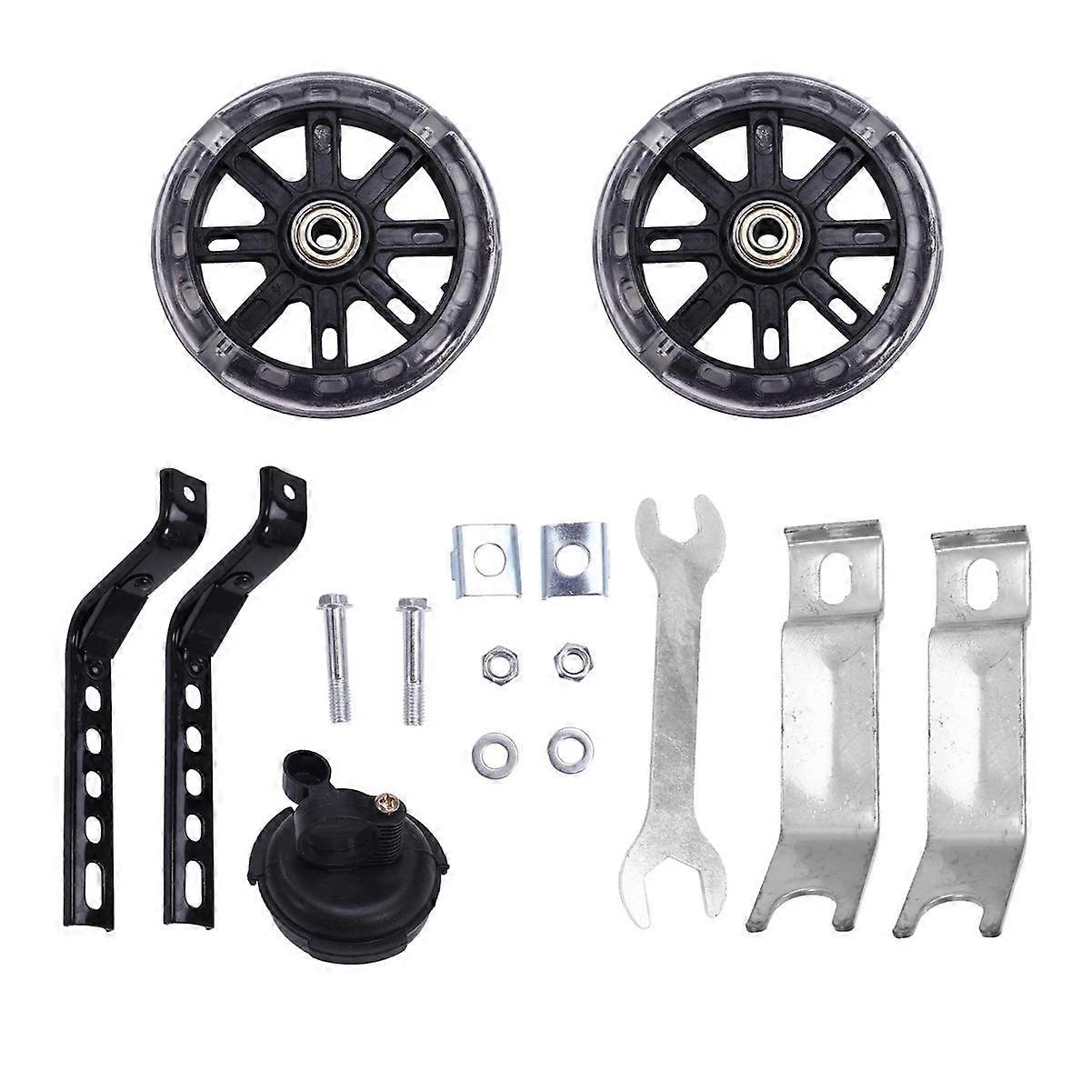 Bicycle Training Wheels Flash Mute Wheel Bicycle Stabiliser Mounted Kit with Bell for Bikes of 12 14 16 18 20 Inch
