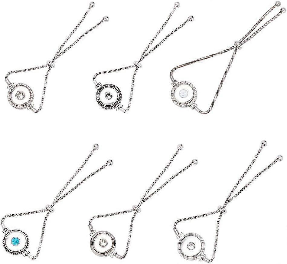 6pcs Snap Button Link Bracelets Adjustable Button Jewelry Charms Chain Bracelet Interchangeable Snap Jewelry Collection Making Jewelry for Women fit D