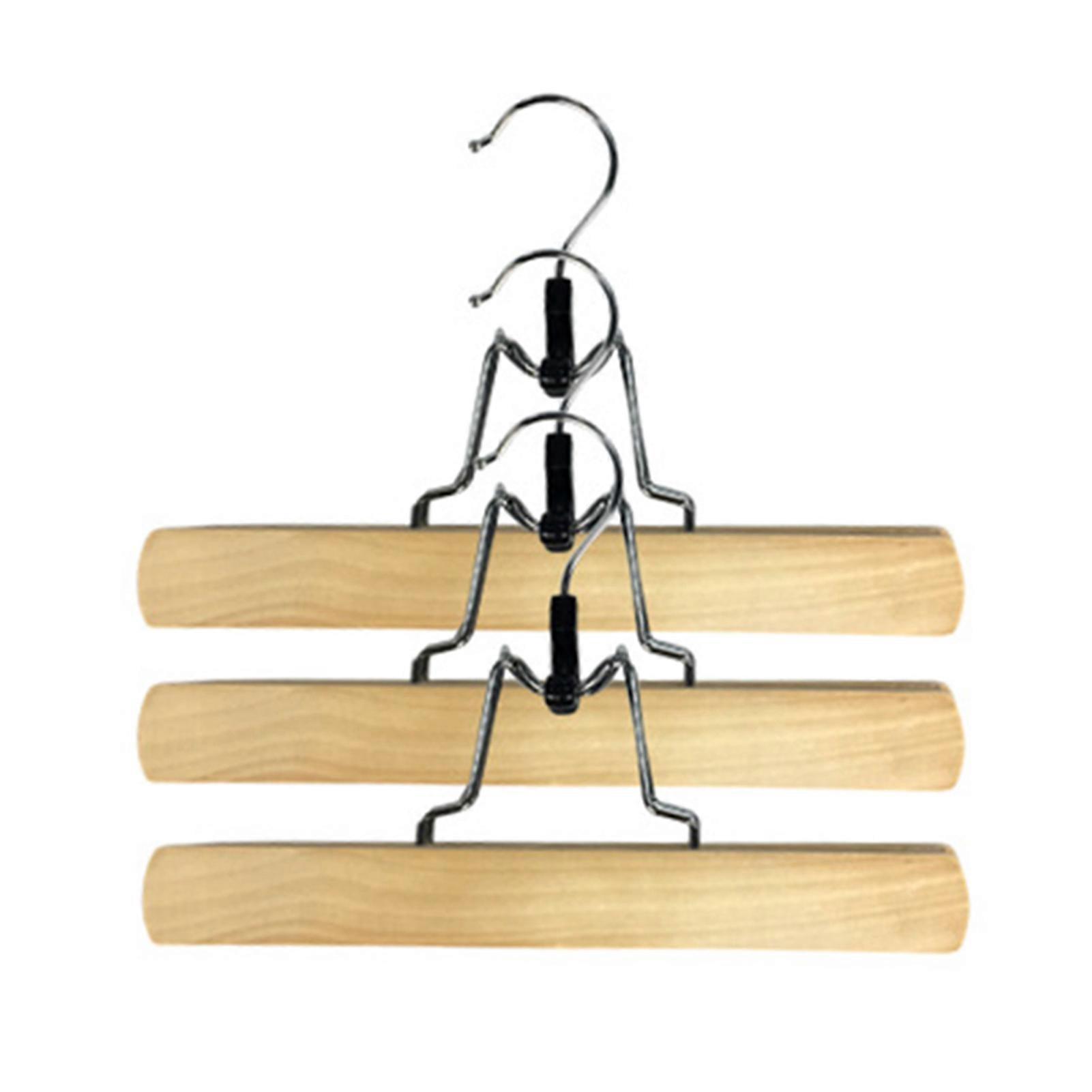 5PCS Wooden Pants Hangers Non-Slip Wood Slack Hanger with 360 Swivel Hook