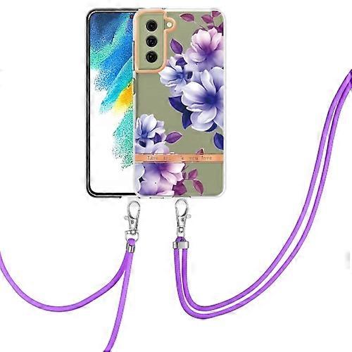 For Samsung Galaxy S21 FE 5G Flowers Series TPU Phone Case with Lanyard