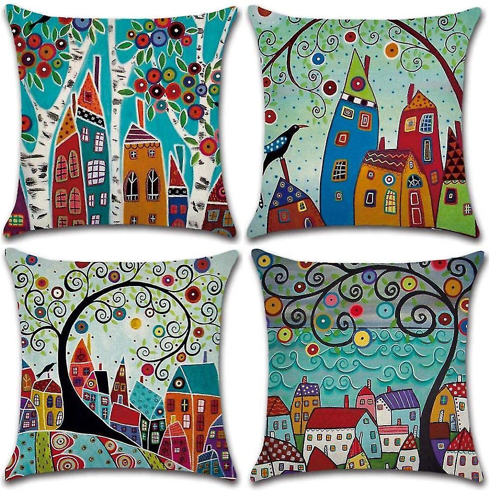 Set Of 4 Pillow Covers 45x45 Pillowcase Decorative Set Home