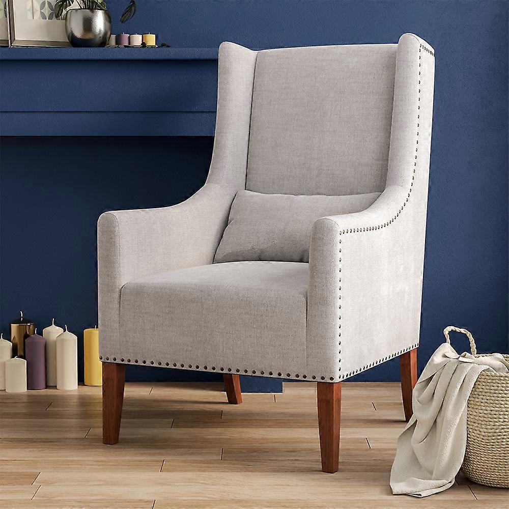 High Back Studded Armchair with Cushion