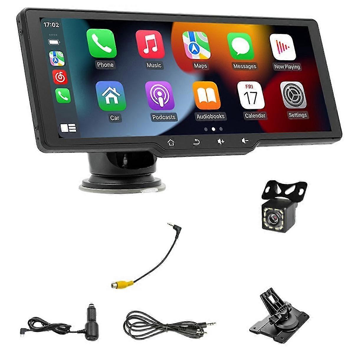 10.26in Portable Car Radio With Backup Camera, Wireless Dash Mount Carplay Android Auto Stereo Bluetooth, Mirror Link