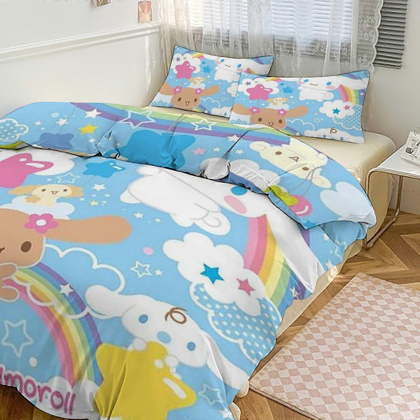 a2367 Tecknad Cinnamoroll 3-delad bäddset Varm och bekväm Kawaii sängkläder Söta mjuka mikrofibersängkläder för pojkar flickor barn jfr2367