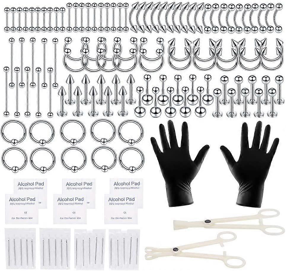 140pcs Nose Studs Piercing Mix Set Nose Ring Studs Stainless Steel Jewelry Eyebrow Studs Ear Bone Studs Lip Studs
