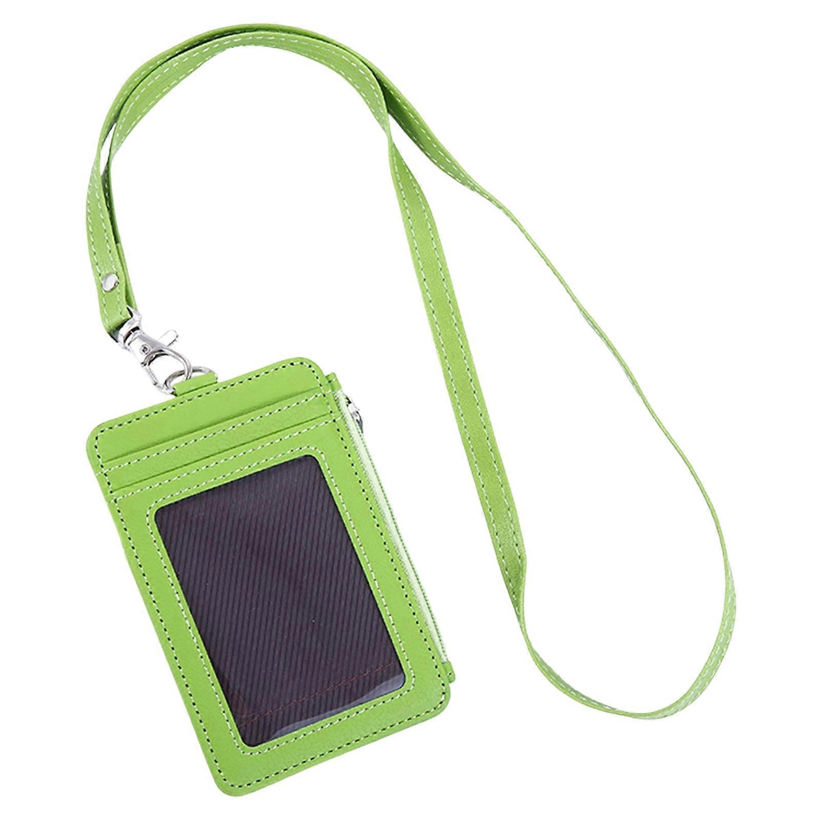 2-In-1 ID Badge Holder with Lanyard Clear Window 5 Card Slots Faux Leather Solid Color Multi-functional Employee ID Card Case Zipper Coins Wallet KAES