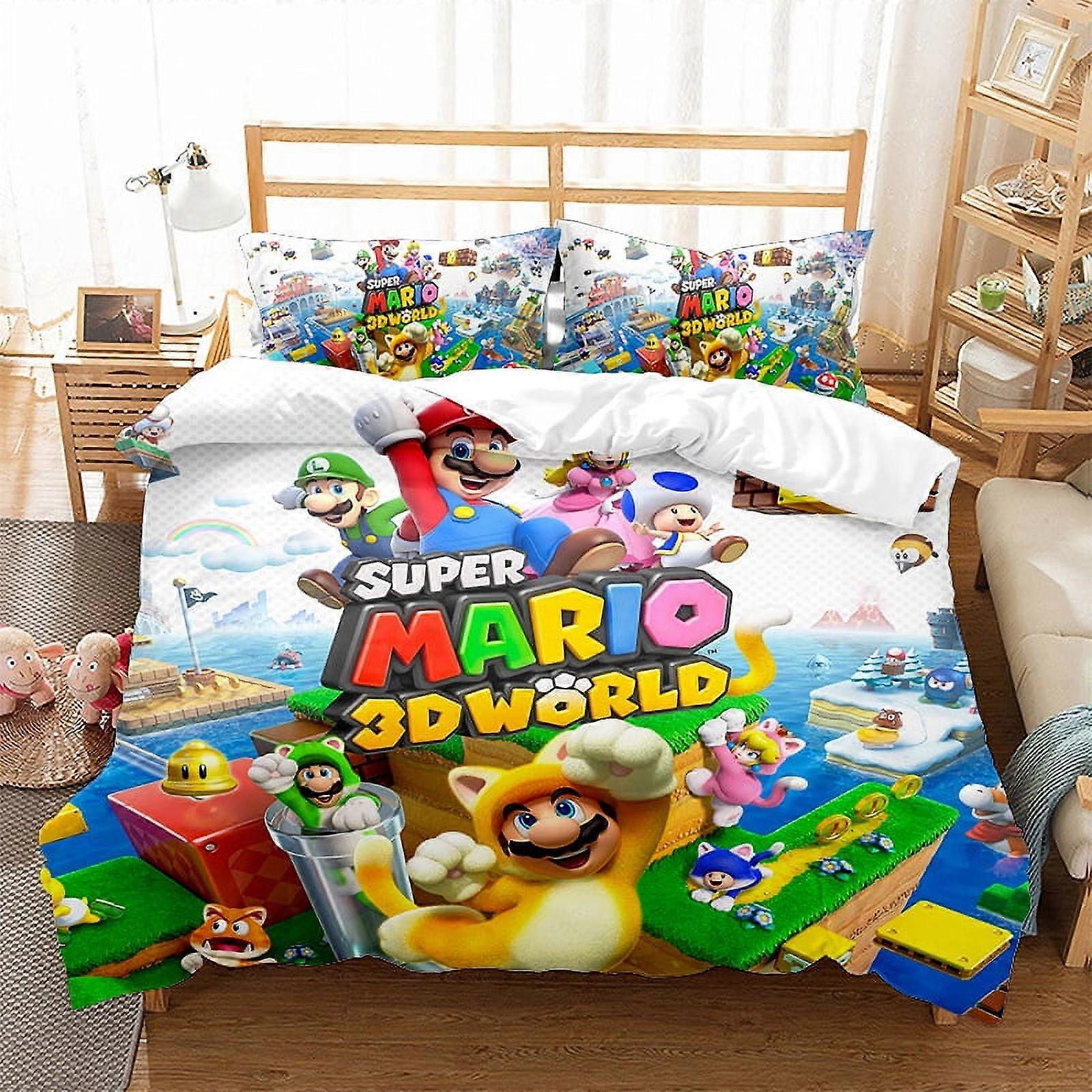 v5097  Bed Sheets Bedding Ma-rio 3 Pcs Comforter Set with 2 Pillowcases,Mari-o Bedding Set Sheet Set for Kids Adults,All Season Lightweight Bedding Se