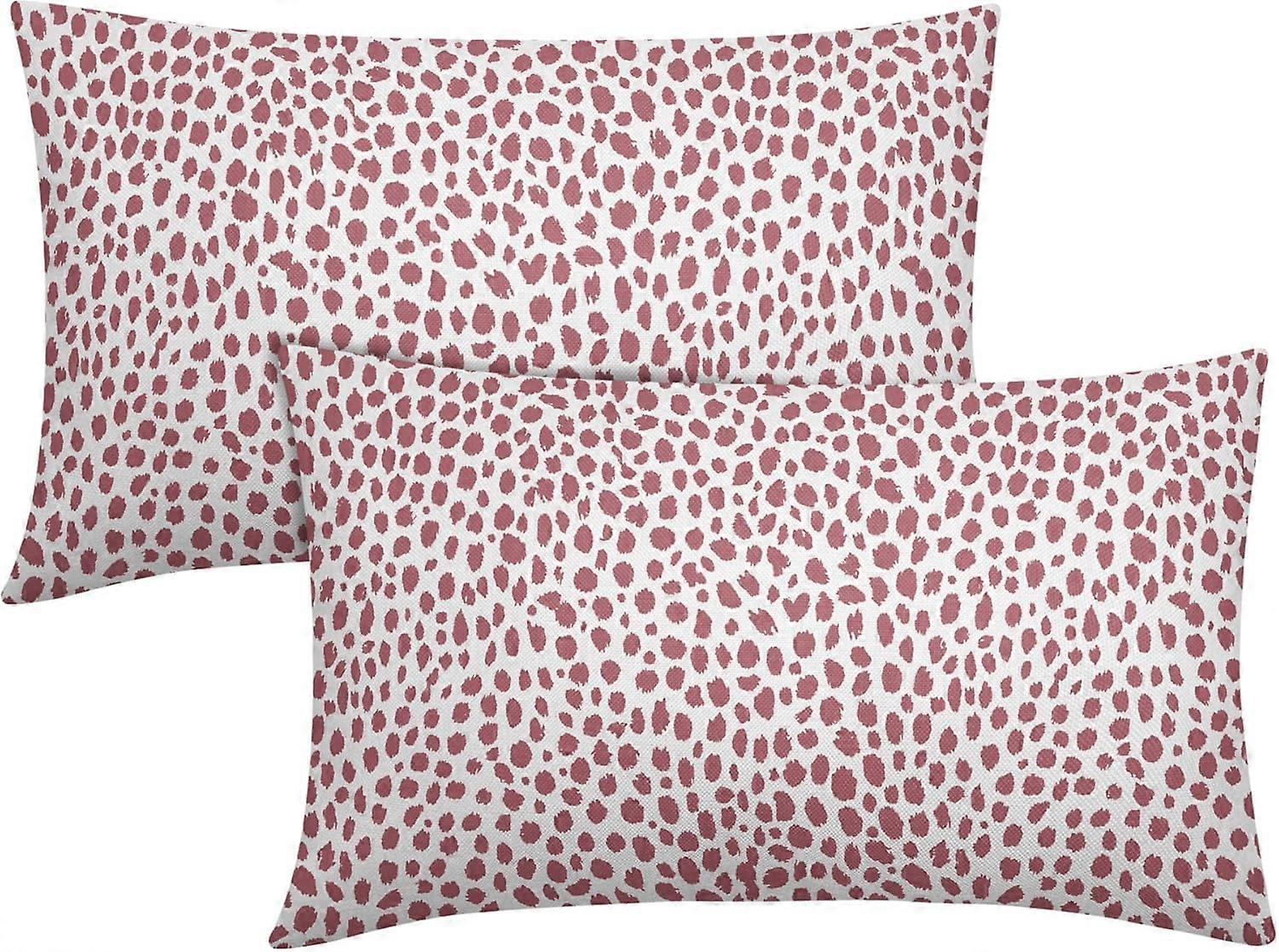 ピンククリームランバー枕カバー12x20インチ自由奔放に生きるデザインポルカドットスロー枕カバー2つのモダンなブラシストロークプリント枕カバーコットンリネンカスのセット