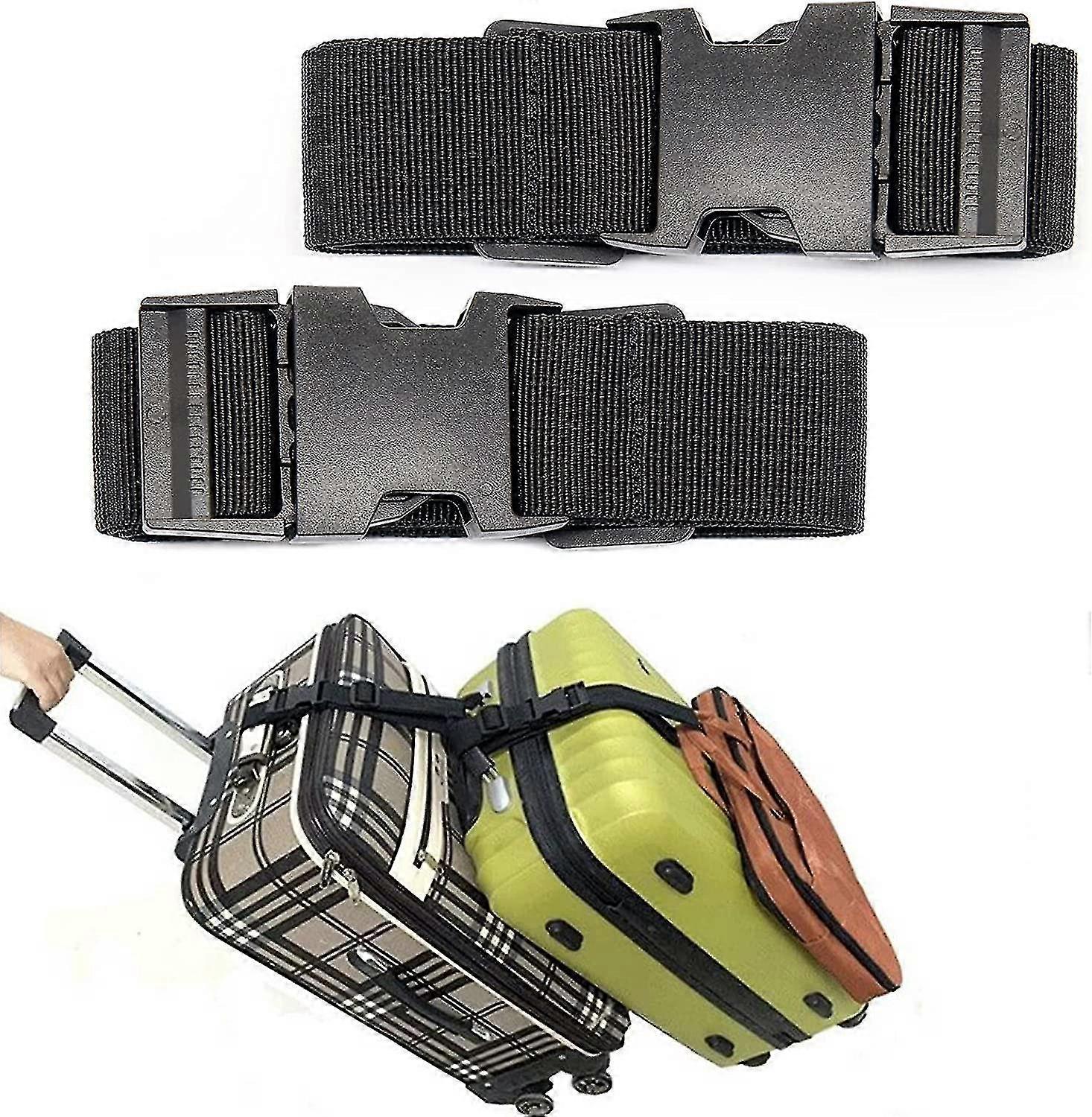 2pack Přidat tašku Zavazadlový popruh Nastavitelný kufr Cestovní nástavec Cestovní příslušenství pro připojení 3 zavazadel, černá