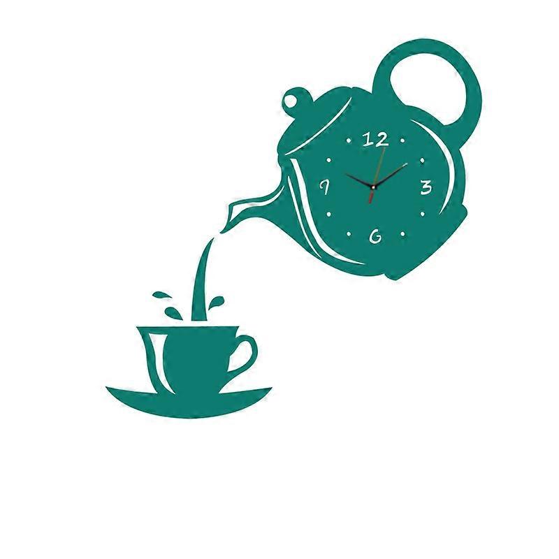 Wall Clocks Creative Diy Acrylic Coffee Cup Teapot 3d Decorative Wall Clock