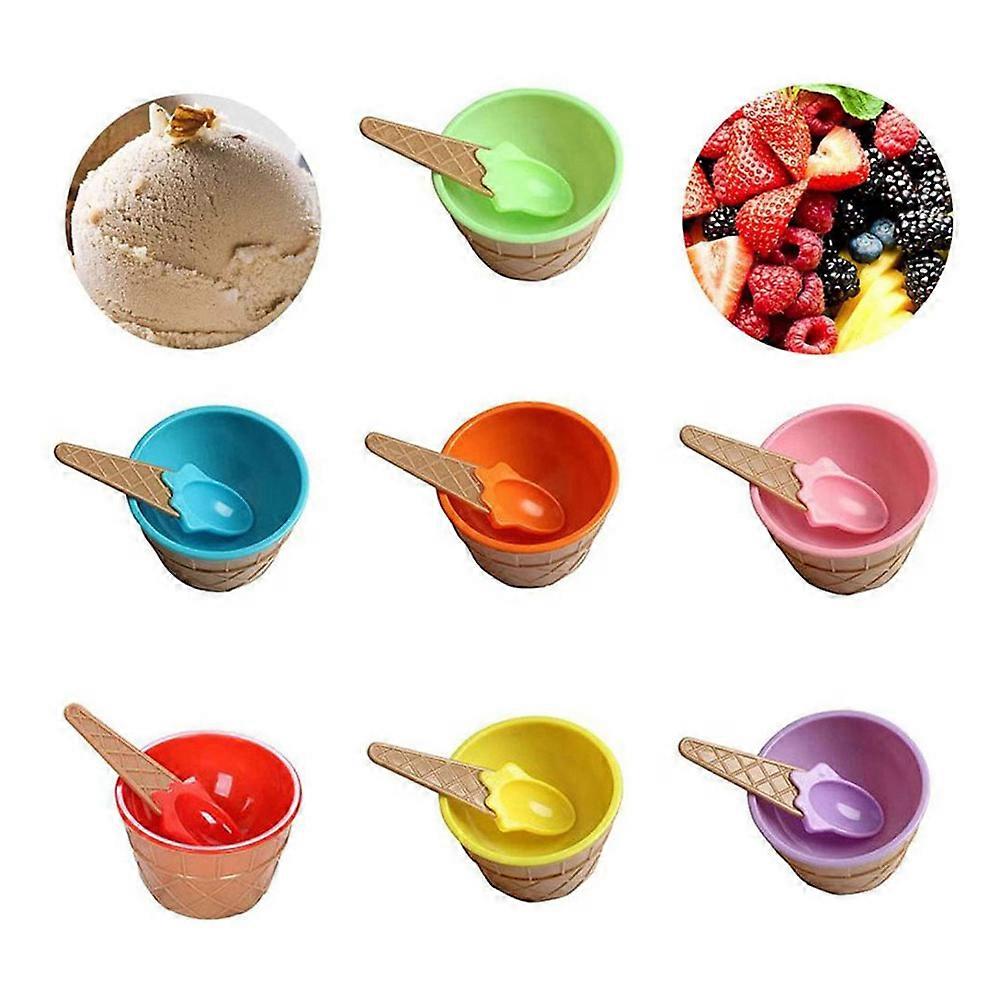 Set of 7 Cartoon Candy Color Ice Cream Bowls with Spoon - Kids Ice Cream Tools and Scoops
