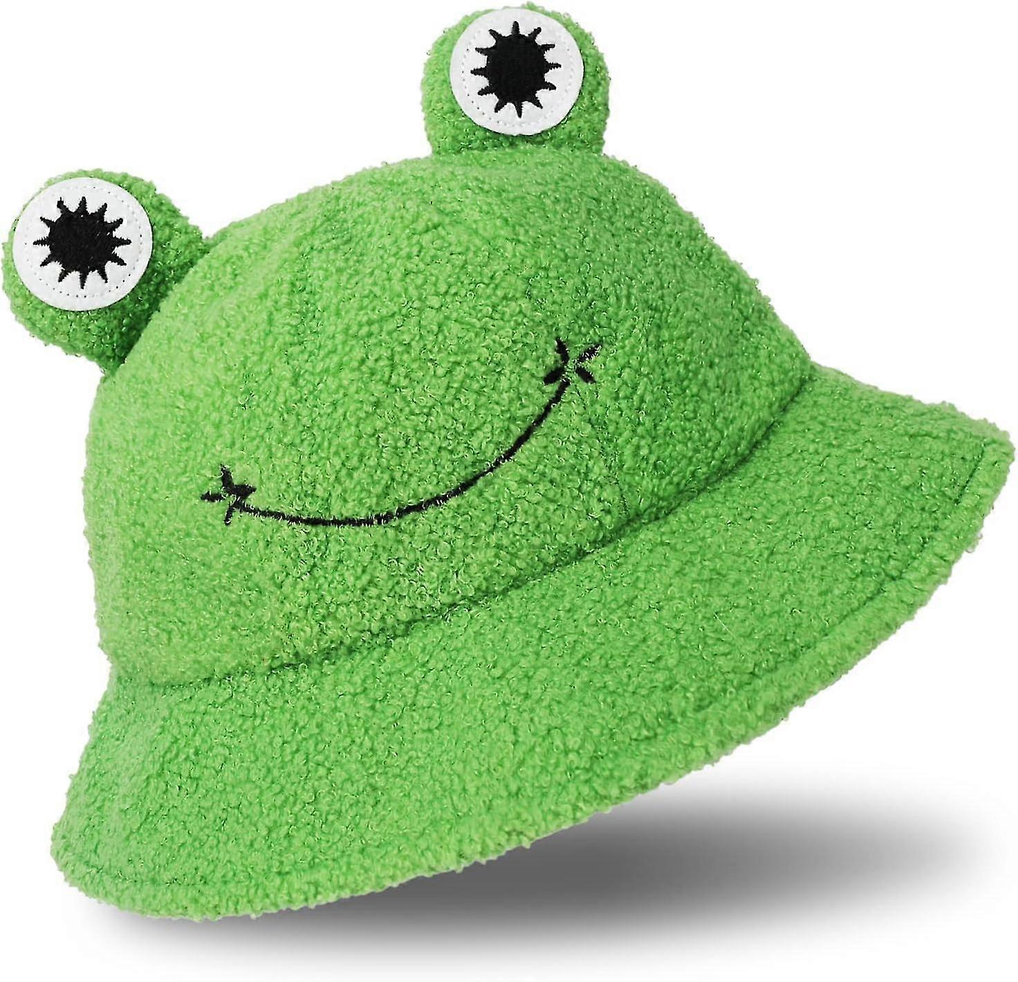 Plush Frog Hat - Green Packable Bucket Hat For Autumn And Winter