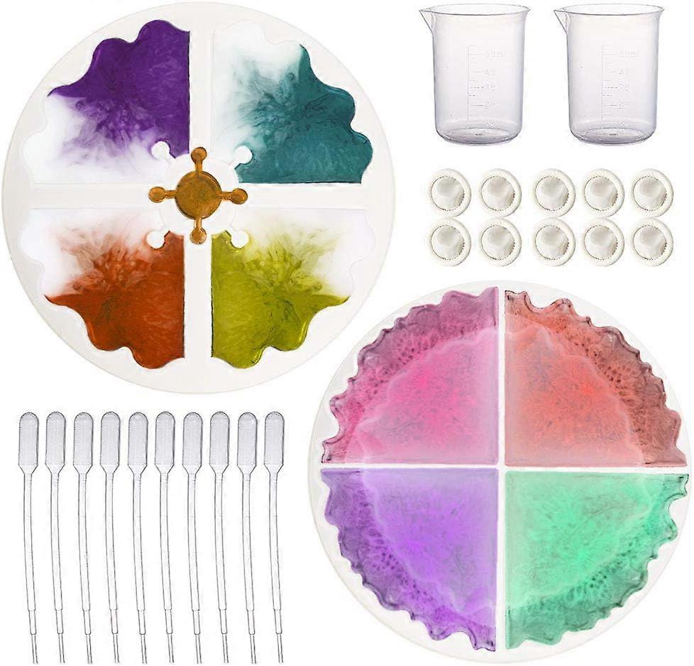 DIY Silicone Interlocked Resin Coaster molds Silicone Cup Mats molds Making with Irregular Epoxy Resin molds Pipettes for DIY Resin Agate Slice Coaste